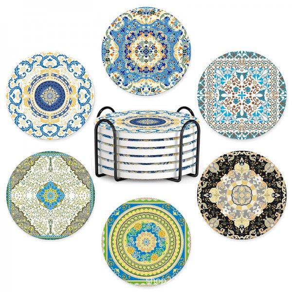 新疆特色礼物圆形杯垫陶瓷茶几餐桌厨房防水防滑民族挂画隔热垫